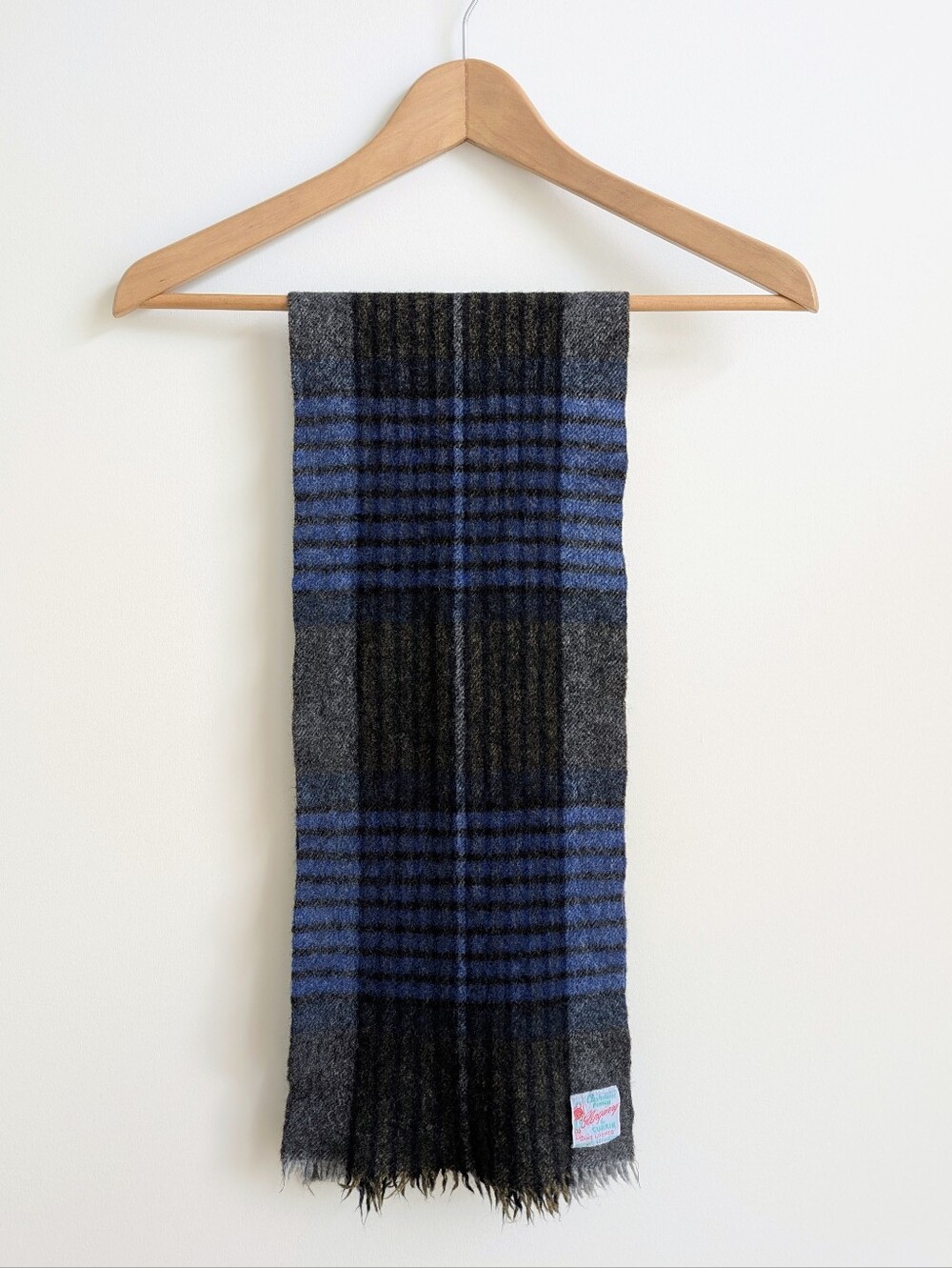 Vintage Glengarry By Currie Handloomed Wool Scarf Blue Black Plaid